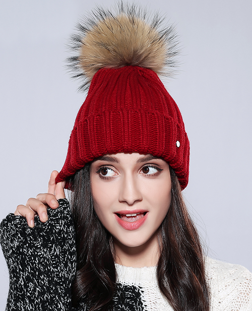 Wool Raccoon Fur Beanie