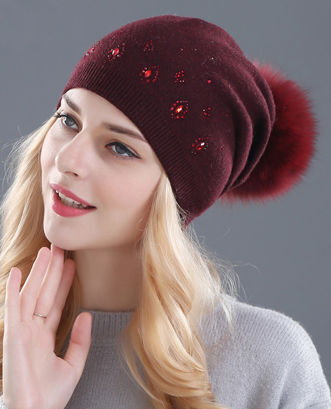 Rhinestone Rabbit fur Beanie Rhinestone Rabbit fur Beanie