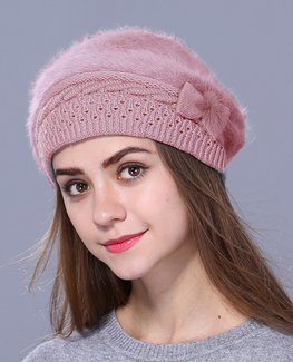 Rabbit fur Knitted Beret