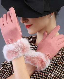 Rabbit hair bowknot Glove